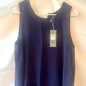 Eileen Fisher silk Midnight Blue Round Neck Knee-Length Dress – Size PM (NWT)